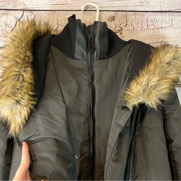 Noize Vegan Faux Fur Trim Mid Length Coat in Black - Picture 4 of 12